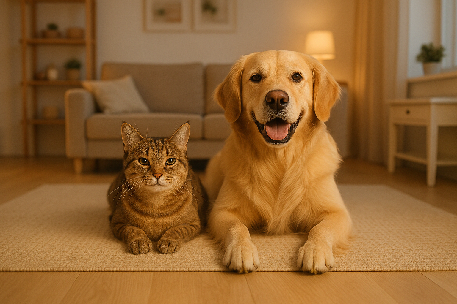 genre un chat chien heureux dans une maison une image profesionel pour site internet